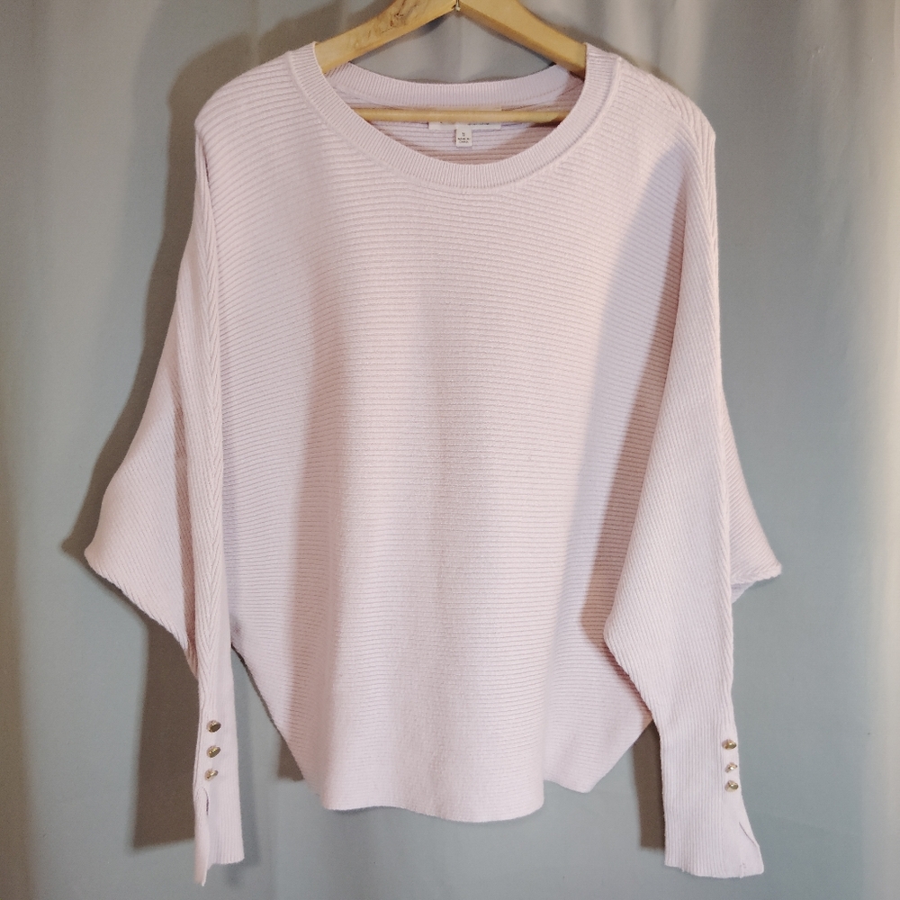 Philosophy Women's S Pink Y2K Oversized Ribbed Sweater Boat Neck Batwing Sleeve